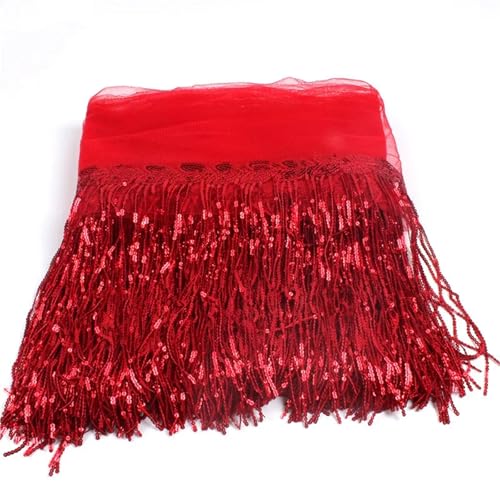 XIEweiZHI 20 cm Pailletten-Quastenfransen, Heimdekoration for Bastelarbeiten, Bekleidungszubehör, Besatz für Kleidung DIY(3 red,1yard) von XIEweiZHI