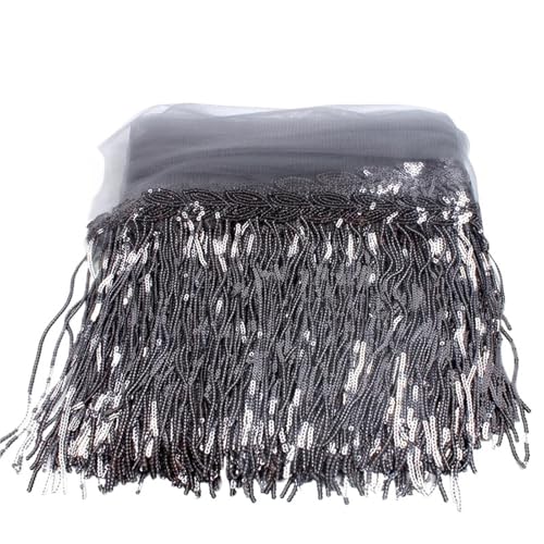 XIEweiZHI 20 cm Pailletten-Quastenfransen, Heimdekoration for Bastelarbeiten, Bekleidungszubehör, Besatz für Kleidung DIY(Grey,4yards) von XIEweiZHI