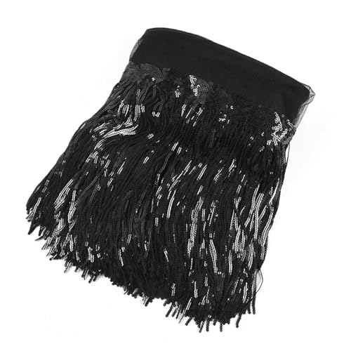 XIEweiZHI 5/10 Yards 20 cm Pailletten Quaste Fransen Borten Spitzenband Hochzeit Party Kleid Stoff DIY Handgemachte Nähen Kleidung Zubehör für Kleidung DIY(10 Black,5 Yards) von XIEweiZHI