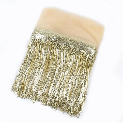 XIEweiZHI 5/10 Yards 20 cm Pailletten Quaste Fransen Borten Spitzenband Hochzeit Party Kleid Stoff DIY Handgemachte Nähen Kleidung Zubehör für Kleidung DIY(2 Light Gold,5 Yards) von XIEweiZHI