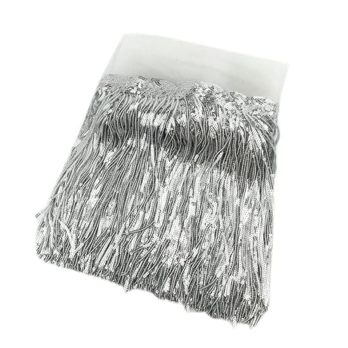 XIEweiZHI 5/10 Yards 20 cm Pailletten Quaste Fransen Borten Spitzenband Hochzeit Party Kleid Stoff DIY Handgemachte Nähen Kleidung Zubehör für Kleidung DIY(4 Silver,10 Yards) von XIEweiZHI