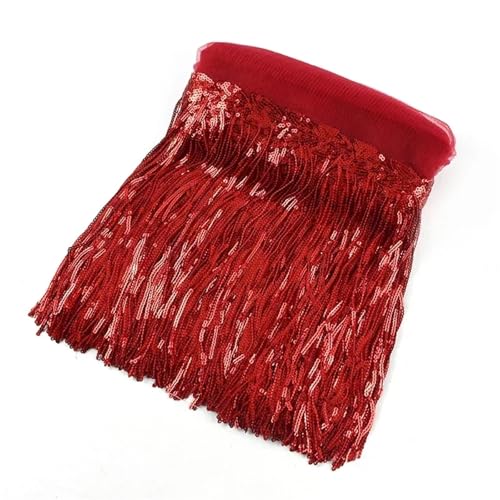 XIEweiZHI 5/10 Yards 20 cm Pailletten Quaste Fransen Borten Spitzenband Hochzeit Party Kleid Stoff DIY Handgemachte Nähen Kleidung Zubehör für Kleidung DIY(5 Red,5 Yards) von XIEweiZHI