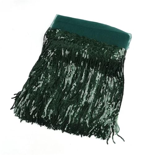 XIEweiZHI 5/10 Yards 20 cm Pailletten Quaste Fransen Borten Spitzenband Hochzeit Party Kleid Stoff DIY Handgemachte Nähen Kleidung Zubehör für Kleidung DIY(7 Green,10 Yards) von XIEweiZHI