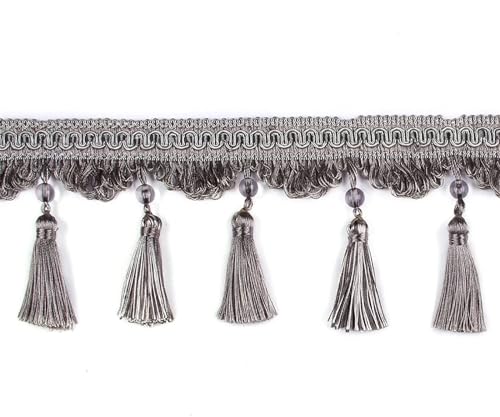XIEweiZHI 6 mt/los 9 cm Breite Vorhang Fringe Quaste Trim Spitze Zubehör Dekorative Kleidung DIY Nähen Stoff Gurtband Perle Quasten Spitze für Kleidung DIY(Grey,6m) von XIEweiZHI