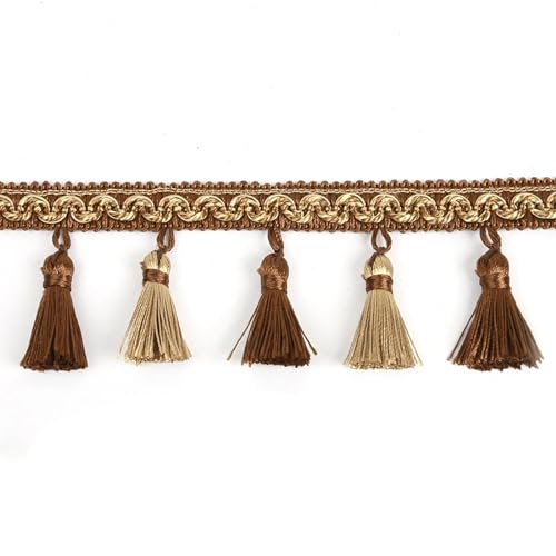 XIEweiZHI 6 mt/los 9 cm Breite Vorhang Fringe Quaste Trim Spitze Zubehör Dekorative Kleidung DIY Nähen Stoff Gurtband Perle Quasten Spitze für Kleidung DIY(Mix Coffee Gold,2m) von XIEweiZHI