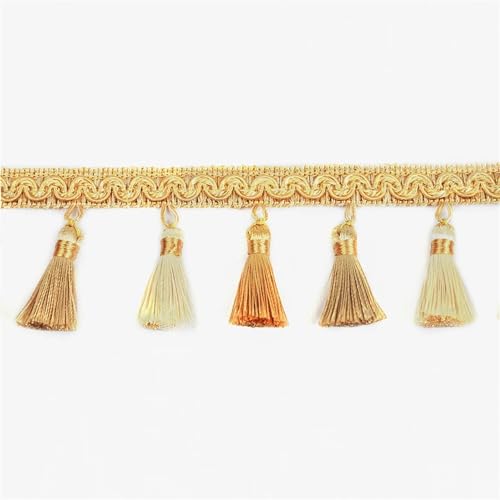 XIEweiZHI 6 mt/los 9 cm Breite Vorhang Fringe Quaste Trim Spitze Zubehör Dekorative Kleidung DIY Nähen Stoff Gurtband Perle Quasten Spitze für Kleidung DIY(Mix Gold Beige,6m) von XIEweiZHI