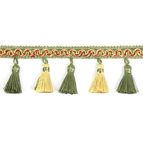 XIEweiZHI 6 mt/los 9 cm Breite Vorhang Fringe Quaste Trim Spitze Zubehör Dekorative Kleidung DIY Nähen Stoff Gurtband Perle Quasten Spitze für Kleidung DIY(Mix Green Gold,6m) von XIEweiZHI