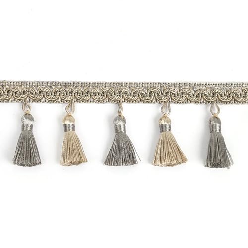 XIEweiZHI 6 mt/los 9 cm Breite Vorhang Fringe Quaste Trim Spitze Zubehör Dekorative Kleidung DIY Nähen Stoff Gurtband Perle Quasten Spitze für Kleidung DIY(Mix Grey Beige,6m) von XIEweiZHI