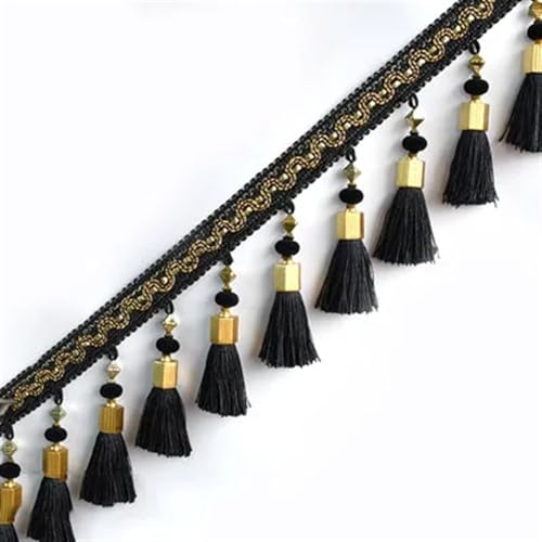 XIEweiZHI Bunter Quasten-Spitzenfransenbesatz for Vorhänge, Nähen, Besatz, Spitzenband, Heimtextilien, Dekorationszubehör für Kleidung DIY(Black,12.5cm-1Meter) von XIEweiZHI