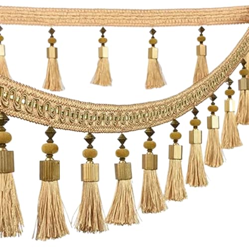 XIEweiZHI Bunter Quasten-Spitzenfransenbesatz for Vorhänge, Nähen, Besatz, Spitzenband, Heimtextilien, Dekorationszubehör für Kleidung DIY(GoldYellow,12.5cm-1Meter) von XIEweiZHI