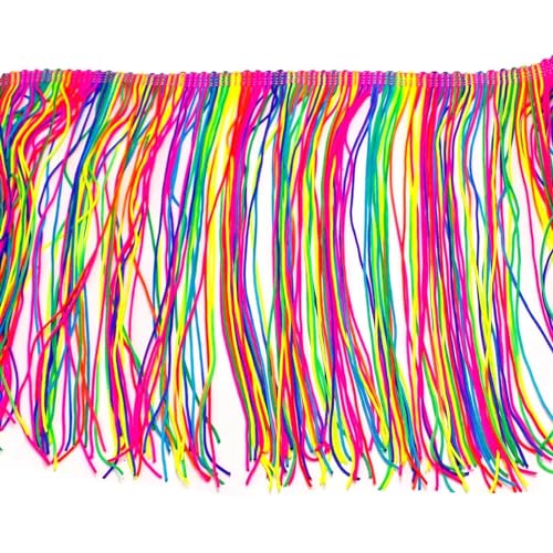 XIEweiZHI Latein Fransen Quaste Spitze Regenbogenfarben Nylon Latein Kleid Besatz Tanzbekleidung Makramee Nähen Spitze Fluro Doppelband 20CM für Kleidung DIY(9CM,2yards) von XIEweiZHI
