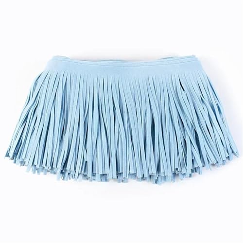 XIEweiZHI Leder Wildleder Quaste Spitze Leder Band Fransen for Tasche Kleidung Nähzubehör Manuelle Dekoration Trim für Kleidung DIY(TF005-LightBlue81,30cm) von XIEweiZHI