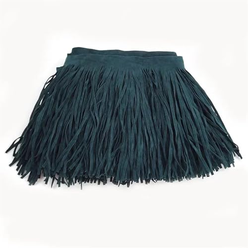 XIEweiZHI Leder Wildleder Quaste Spitze Leder Band Fransen for Tasche Kleidung Nähzubehör Manuelle Dekoration Trim für Kleidung DIY(TF005-NavyGreen80,25cm) von XIEweiZHI