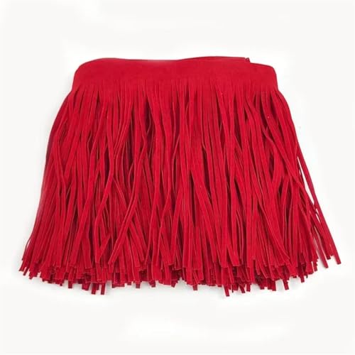 XIEweiZHI Leder Wildleder Quaste Spitze Leder Band Fransen for Tasche Kleidung Nähzubehör Manuelle Dekoration Trim für Kleidung DIY(TF005-Red97,25cm) von XIEweiZHI