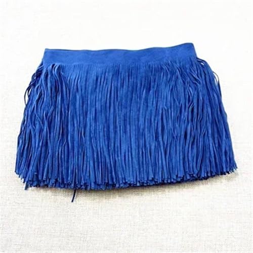 XIEweiZHI Leder Wildleder Quaste Spitze Leder Band Fransen for Tasche Kleidung Nähzubehör Manuelle Dekoration Trim für Kleidung DIY(TF005-RoyalBlue4,30cm) von XIEweiZHI