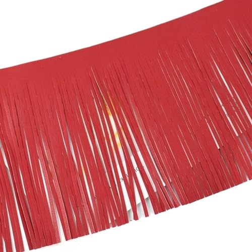 XIEweiZHI PU-Leder-Quasten-Fransenbesatz, Spitzenband for Handtaschen, Kleidung, Kleider, Dekoration, DIY-Nähzubehör, 100 cm, 20/25/30 cm für Kleidung DIY(Red,3mm-25cm) von XIEweiZHI