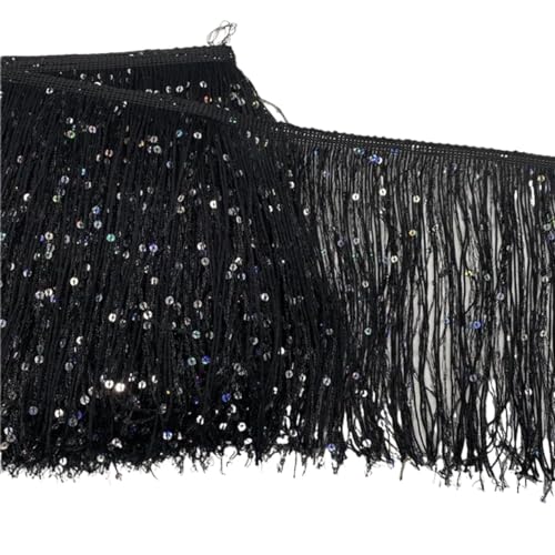 XIEweiZHI Pailletten-Fransen-Quasten-Spitze for Nähen von lateinamerikanischen Kleidern, Spitzenbesatz, DIY-Zubehör für Kleidung DIY(Black,20cm-2Meters) von XIEweiZHI