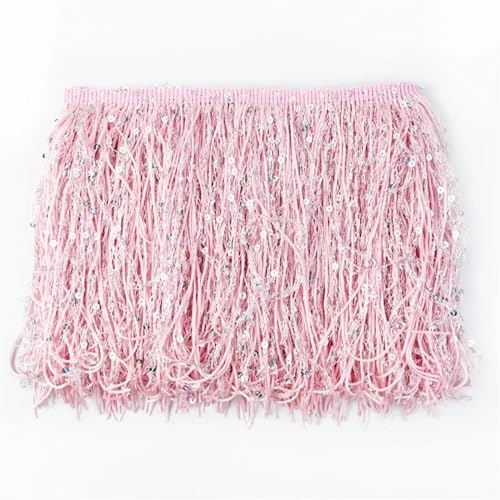 XIEweiZHI Pailletten-Fransen-Quasten-Spitze for Nähen von lateinamerikanischen Kleidern, Spitzenbesatz, DIY-Zubehör für Kleidung DIY(Pink,20cm-5Meters) von XIEweiZHI