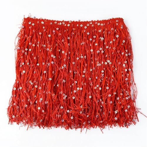 XIEweiZHI Pailletten-Fransen-Quasten-Spitze for Nähen von lateinamerikanischen Kleidern, Spitzenbesatz, DIY-Zubehör für Kleidung DIY(Red,20cm-1Meter) von XIEweiZHI