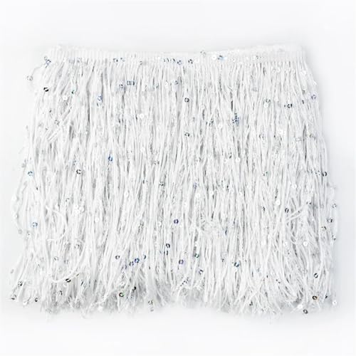 XIEweiZHI Pailletten-Fransen-Quasten-Spitze for Nähen von lateinamerikanischen Kleidern, Spitzenbesatz, DIY-Zubehör für Kleidung DIY(White,20cm-3Meters) von XIEweiZHI