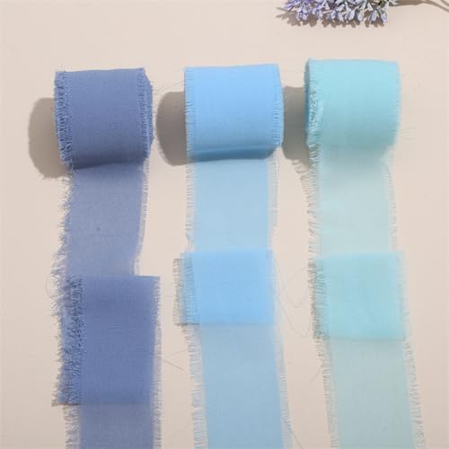 Geschenkband Chiffonband Fransenstoffband Schleifenband Handgefertigtes Fransen-Chiffonband 2,5 cm x 15 m Bänder-Set für Hochzeitseinladung, Brautstrauß, Dekoration, Geschenkverpackung (Blau) von XIFUHUI
