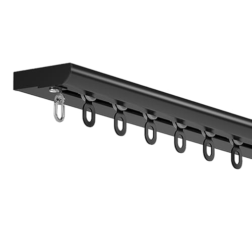 Deckenvorhangschiene, Selbstklebende Vorhangschiene, Einläufige Gardinenschiene for Wohnzimmer, Schlafzimmer, Krankenhaus; Ultradünne Raumteiler-Vorhangstange(Black,18.7ft/5.7m) von XIGOUZIQU