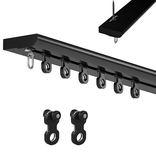 Vorhangschiene, Deckenhalterung, Vorhangschiene, Vorhangschiene, einläufig, zwei Installationsmethoden: Deckenvorhangschiene (gebohrte Löcher), selbstklebende Vorhangschiene (ohne Bohren), Schwarz von XIGOUZIQU