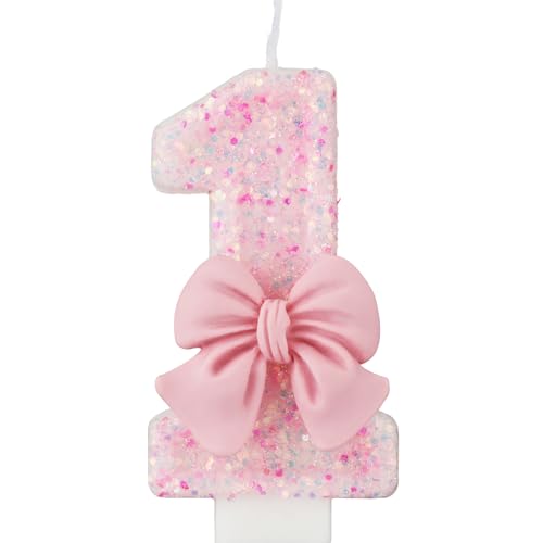 0-9 Geburtstagskerzen, 7,5cm Rosa Schleife Zahlenkerze, Kuchenkerzen für Kinder, Mädchen, Erwachsene, Geburtstag, Hochzeit, Jubiläum, Partyzubehör(1) von XIHIRCD