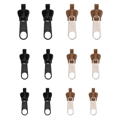 12 Stück Reißverschluss Zipper Pull, Reißverschluss-Fixierer Abnehmbar Reißverschluss-Reparatur-Set Ziehen von Reißverschluss Schieber Ersatzschieber für Jacke Mantel Gepäck (Schwarz, Kaffee) von XIHIRCD