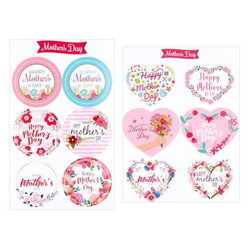 120 Stück Happy Mother's Day Stickers, 12 Designs Muttertagsanhänger Selbstklebende Florale Muttertagsetiketten für Umschläge Karten Geschenke Muttertagsdekorationen von XIHIRCD