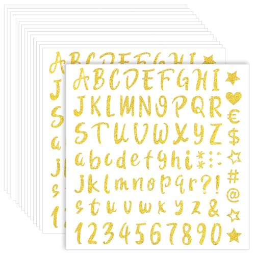 1215 Stück/15 Goldene Buchstaben Aufkleber, Alphabet-Aufkleber Selbstklebend Wasserfest Großbuchstaben-PVC-Aufkleber auf Buchstaben Abziehbilder für Abschlusskappe Notizbuch Heimdekoration von XIHIRCD