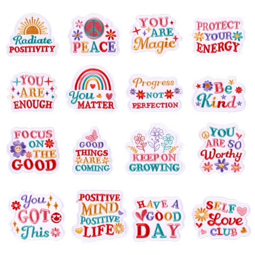 16 Stück Positive Affirmationen zum Aufbügeln, Chenille Hippie Aufnäher Tägliche Erinnerungen Bestickt Applikation Reparaturflicken für Kleidung Rucksäcke Hüte Nähen Heimwerken Basteln 16 Stück Positive Affirmationen zum Aufbügeln, Chenille Hippie Aufnäher Tägliche Erinnerungen Bestickt Applikation Reparaturflicken für Kleidung Rucksäcke Hüte Nähen Heimwerken Basteln von XIHIRCD