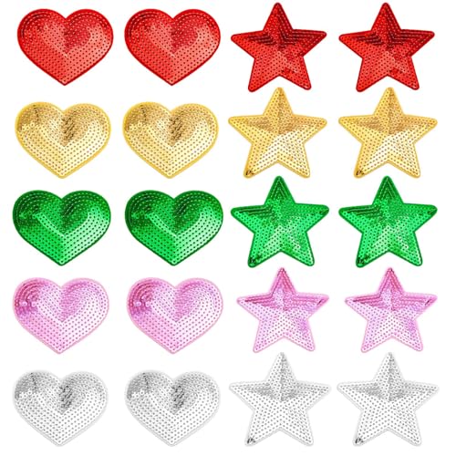20stk Aufnäher zum Aufbügeln, Mehrfarbig zum Aufbügeln in Stern- und Herzform Glitzernde Aufnäher zum Aufbügeln Pailletten-Stickerei-Patches für Kleidung Schuhe Taschen Hüte 20stk Aufnäher zum Aufbügeln, Mehrfarbig zum Aufbügeln in Stern- und Herzform Glitzernde Aufnäher zum Aufbügeln Pailletten-Stickerei-Patches für Kleidung Schuhe Taschen Hüte von XIHIRCD