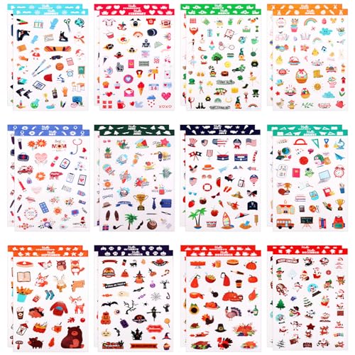24 Blätter Monatliche Feiertags-Planer-Aufkleber, 12 Stile Feiertagskalender-Aufkleber Scrapbooking-Feiertagsaufkleber für Tägliche Allgemeine Ereignisse Kinder Teenager Geschenk 24 Blätter Monatliche Feiertags-Planer-Aufkleber, 12 Stile Feiertagskalender-Aufkleber Scrapbooking-Feiertagsaufkleber für Tägliche Allgemeine Ereignisse Kinder Teenager Geschenk von XIHIRCD