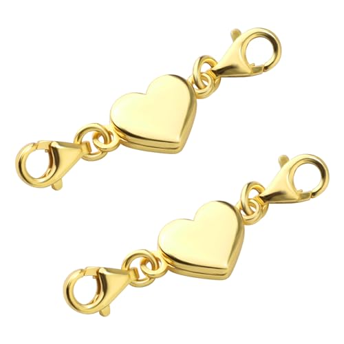 2stk Herzförmig Magnetverschlüsse, Gold Doppel-Karabinerverschluss Legierungs-Halskettenverschlüsse Armband-Kettenverlängerung für Schmuckherstellung DIY-Zubehör von XIHIRCD