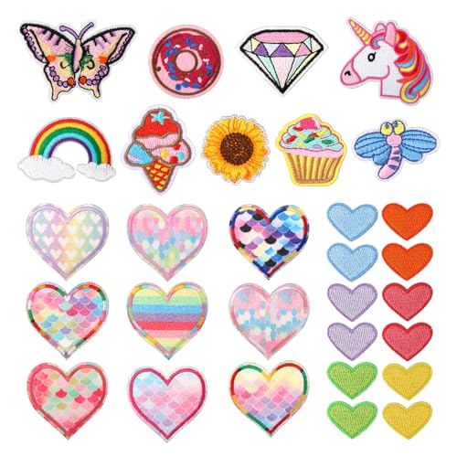 30 Stück Aufnäher zum Aufbügeln für Kinder, Aufnäher mit Herz Regenbogen Meerjungfrau Schmetterling Bunte Bestickte Applikation zum Aufnähen für Mädchenkleidung Hüte Rucksäcke 30 Stück Aufnäher zum Aufbügeln für Kinder, Aufnäher mit Herz Regenbogen Meerjungfrau Schmetterling Bunte Bestickte Applikation zum Aufnähen für Mädchenkleidung Hüte Rucksäcke von XIHIRCD