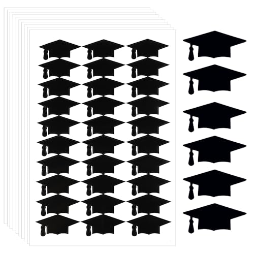 XIHIRCD 300St Abschlusshutaufkleber, Schwarz, Papierrechteckig, Grad Cap Design, 300 Stück, für Abschlussfeiern und Geschenkverpackung von XIHIRCD