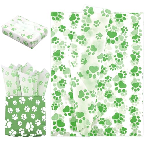XIHIRCD 30stk Hundepfoten Seidenpapier, 50x35cm Süßes Pfotenabdruck-Seidenpapier Welpenpfoten-Seidenpapierbögen Geschenkpapier für Geschenkverpackung Hochzeit Geburtstag Partyzubehör(Grün) von XIHIRCD