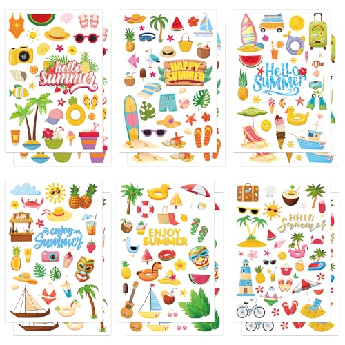 344 Stück Sommer Aufkleber für Kinder, 12 Blatt Cartoon Urlaubsaufkleber Pool Ananas Sonne Bunte Strandaufkleber für Hawaii Partygeschenke, Urlaub, Scrapbooking, Tagebuch, Basteln von XIHIRCD