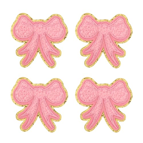 4 Stück Rosa Schleifen-Patches, Süß zum Aufbügeln Stickerei Chenille zum Aufnähen Dekorativ Applikations-Patches für Kleidung Jeans Jacke Mütze Tasche Rucksack T-Shirt DIY Basteln von XIHIRCD