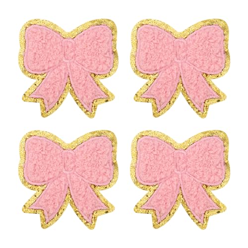 4 Stück Schleifen-Patches, Rosa Bestickt zum Aufbügeln Schleife Goldfarben Funkelnd Süß Dekorative Applikation für Kleidung Jacke Mantel Mütze Tasche Rucksack T-Shirt DIY Accessoires 4 Stück Schleifen-Patches, Rosa Bestickt zum Aufbügeln Schleife Goldfarben Funkelnd Süß Dekorative Applikation für Kleidung Jacke Mantel Mütze Tasche Rucksack T-Shirt DIY Accessoires von XIHIRCD
