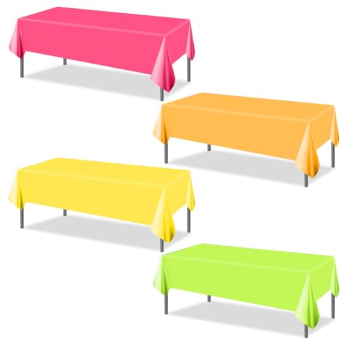 4stk Plastik-Neon-Tischdecke, 137x274cm Einmalgebrauch Bunte Tischdecke Grün Rosa Orange Gelb Rechteckige Tischdecke Fiesta-Partydekorationen für Geburtstage Glow Party 4stk Plastik-Neon-Tischdecke, 137x274cm Einmalgebrauch Bunte Tischdecke Grün Rosa Orange Gelb Rechteckige Tischdecke Fiesta-Partydekorationen für Geburtstage Glow Party von XIHIRCD