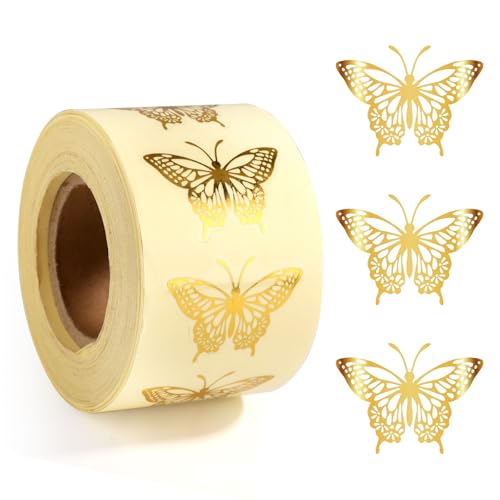500stk Schmetterlingsaufkleber aus Goldfolie für Umschlagsiegel, Selbstklebende Frühlings Schmetterlingsaufkleber für Einladungskarten Geschenkpapier Hochzeitsfeiern Babypartys von XIHIRCD
