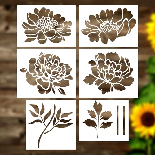 6 Stück Große Blumenschablonen für Gartenzäune, Malschablonen Blumen-Malschablonen Florale Zeichenschablonen Wandschablonen für Die Wanddekoration Heimbodendekor von XIHIRCD