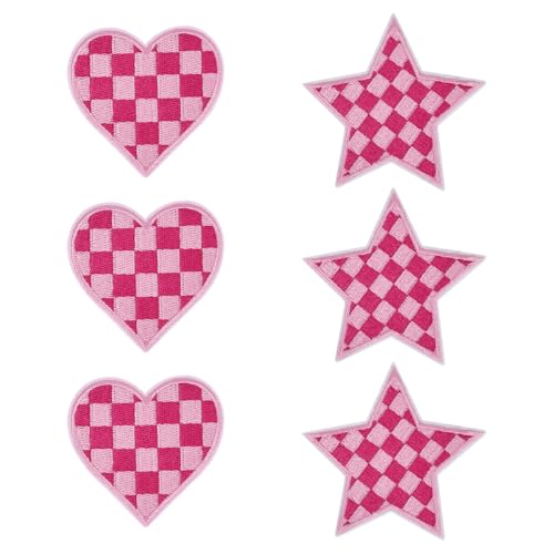 6 stk Aufnäher mit Herzen und Sternen, Rosa Kariert Herz Aufnäher zum Aufbügeln Stickerei Nähen Aufbügler für Kleidung Kleider Hüte Jeans Taschen 6 stk Aufnäher mit Herzen und Sternen, Rosa Kariert Herz Aufnäher zum Aufbügeln Stickerei Nähen Aufbügler für Kleidung Kleider Hüte Jeans Taschen von XIHIRCD