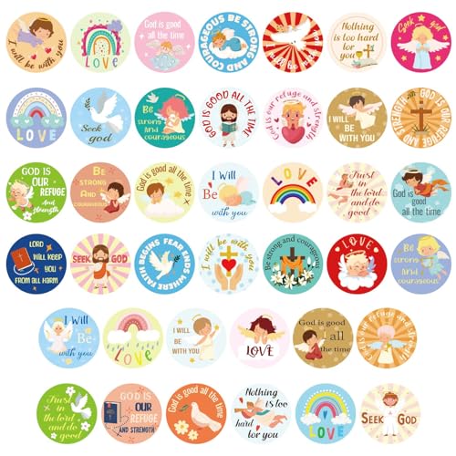 600 Stück Christliche Aufkleber Kinder, 2,5cm Runde Jesus Aufkleber Inspirierende Christliche Religiöse Aufkleber Katholische Bibel Aufkleber für Kunst Handwerk Osterdekoration (Engelstil) von XIHIRCD