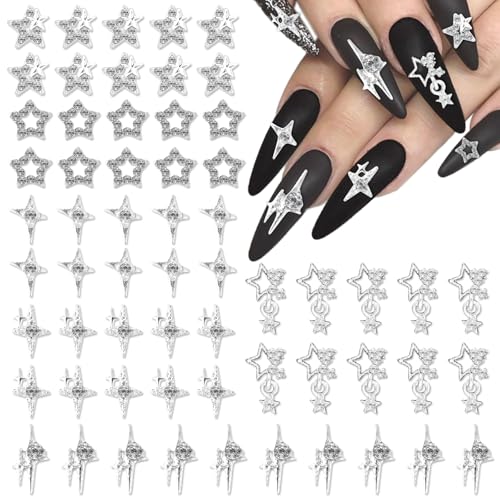 60St 3D Nagel Charms Stern, Silber Stern Nagel Strasssteine Stern Nagel Edelsteine Kristall Sterne Nagel Dekoration 3D für Frauen Mädchen Nagel Dekor DIY Basteln 60St 3D Nagel Charms Stern, Silber Stern Nagel Strasssteine Stern Nagel Edelsteine Kristall Sterne Nagel Dekoration 3D für Frauen Mädchen Nagel Dekor DIY Basteln von XIHIRCD