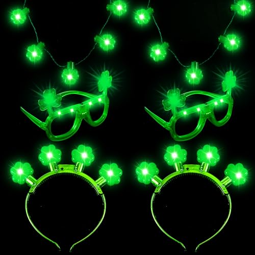 XIHIRCD 6st Accessoires zum St. Patrick's Day, Grüne LED Leuchtendes Kleeblatt Stirnband Kleeblatt St. Patrick's Day Stirnband Brille für Kinder Frauen Mädchen St. Patrick's Partydekoration von XIHIRCD