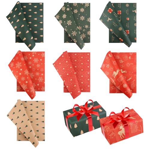 7 Bögen Weihnachtsseidenpapier, 74x50cm Zartes Weihnachtspapier aus Kraftpapier Geschenkpapier Weihnachts- Geburtstags- und Feiertagsdekoration für Geschenktüten (7 Stile) von XIHIRCD