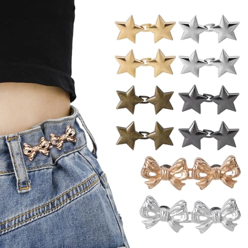 8 Stück Sternknöpfe und 2 Stück Schleifenbroschen, Hosenbundspanner Verstellbare Jeansknöpfe Wiederverwendbare Sternbrosche aus Metall für Weite Jeans Kein Nähen Hosenclips Kleidungszubehör 8 Stück Sternknöpfe und 2 Stück Schleifenbroschen, Hosenbundspanner Verstellbare Jeansknöpfe Wiederverwendbare Sternbrosche aus Metall für Weite Jeans Kein Nähen Hosenclips Kleidungszubehör von XIHIRCD